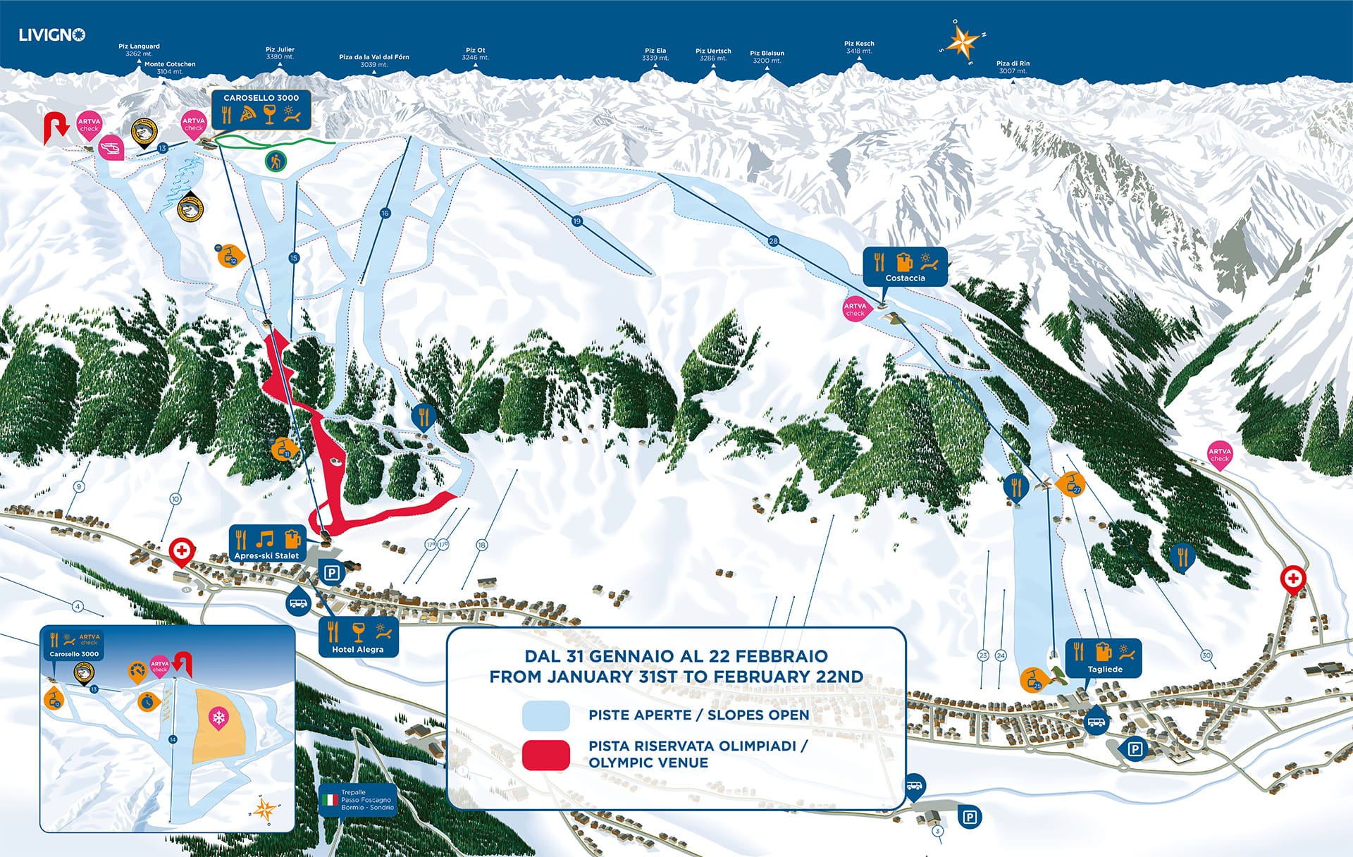 Cartina Piste Accessibili di Carosello 3000 durante le Olimpiadi 2026