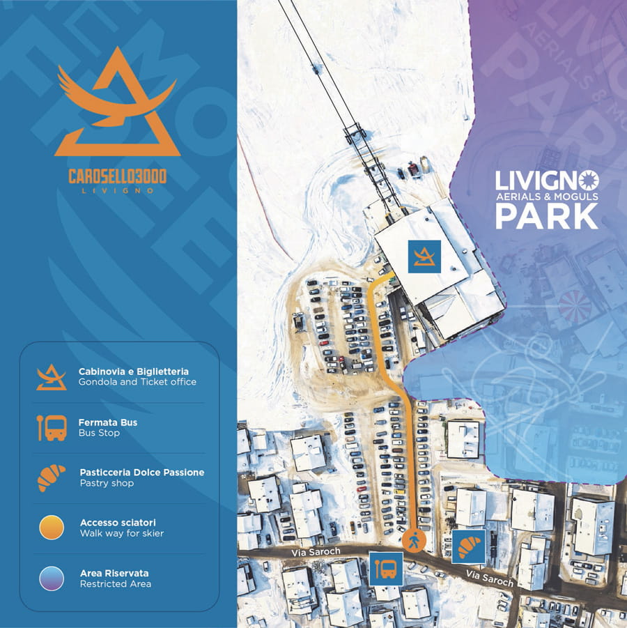 Access map and traffic information for Carosello 3000 during the Olympic Games