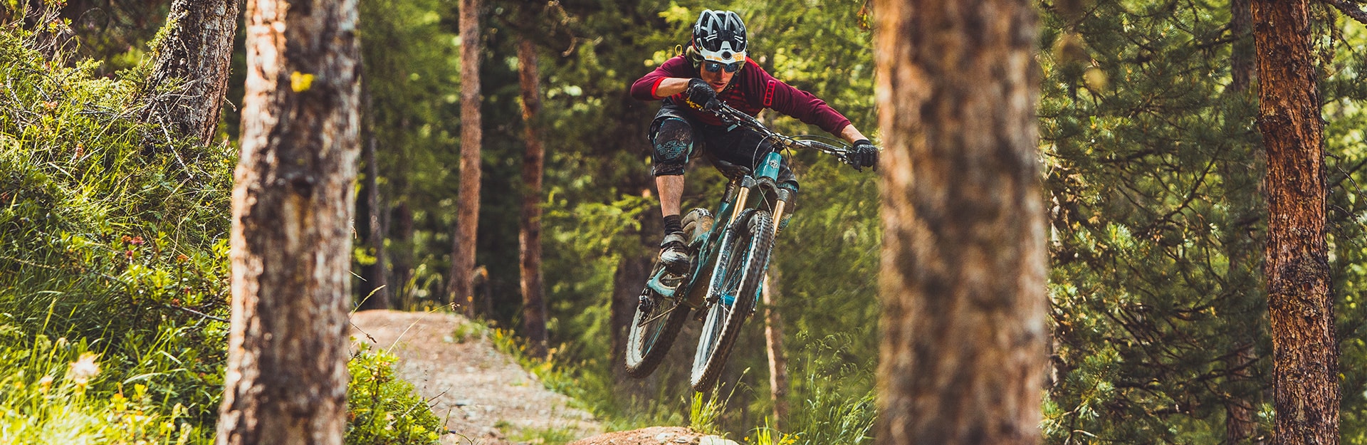 Mountain biker in the forests of Carosello 3000