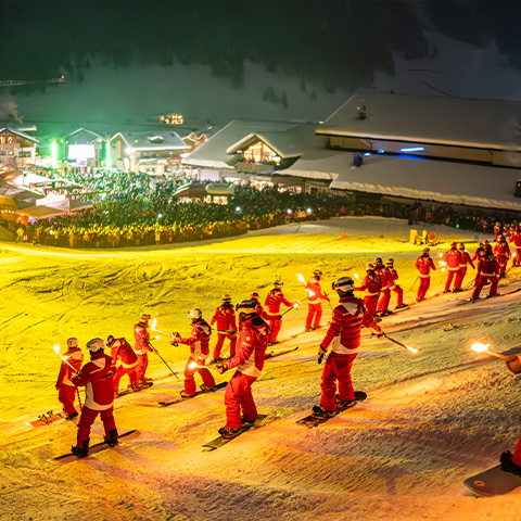 Torchlight ski parade at Carosello 3000