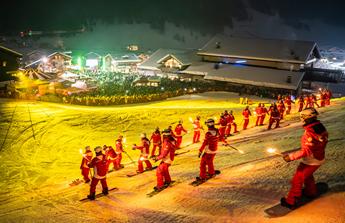 Torchlight ski parade at Carosello 3000